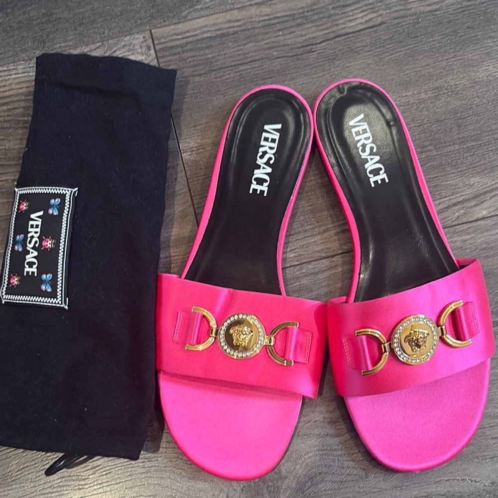 Versace Pink Sandals Plush Slip-On Comfort